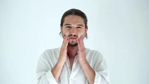 Portrait of sick young man having strong toothache,  Concept of dental problems Video stock 136005135