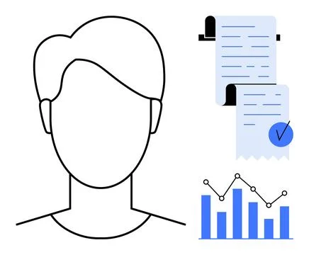 Portrait Silhouette with Documents and Data Graph Stock Illustration