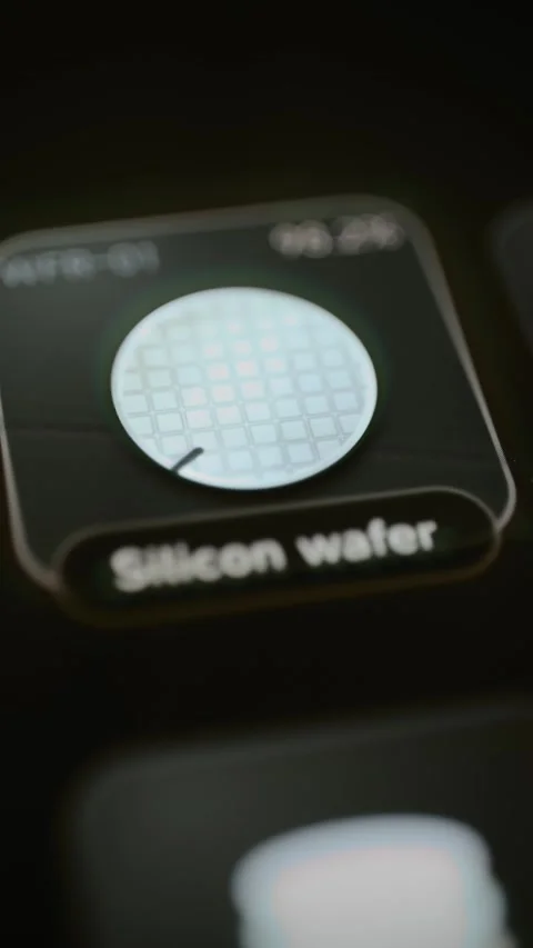 Portrait silicon wafer tile reveals patterned circular substrate Stock Footage 346027348