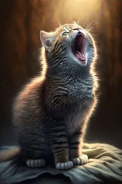 Portrait of Singing Ginger Cat with opened mouth Stock Illustration