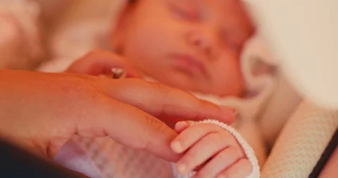 Portrait of sleeping baby in buggy Stock Footage 127446692