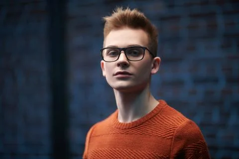 Portrait of a smart young guy in a pullover and glasses. Studio shot. Men's b Stock Photos
