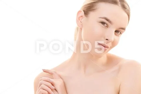 The portrait of the smile woman on the white background Stock Photos