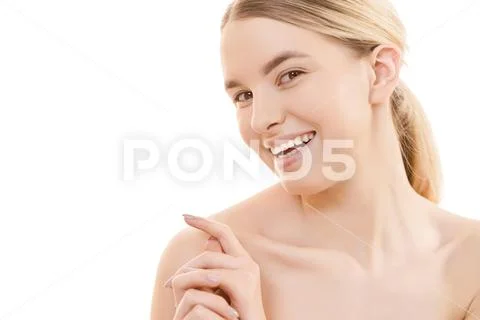 The portrait of the smile woman on the white background Stock Photos