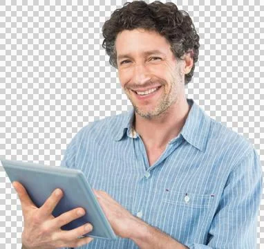 Portrait of smiling businessman using tablet computer Stockfoto's