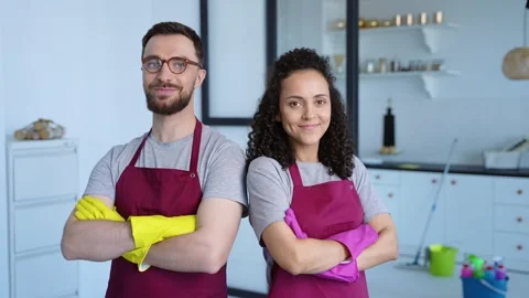 Portrait of smiling cleaning team Stock Footage 279493804