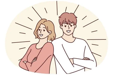 Portrait of smiling couple posing together feeling positive and optimistic. Stock Illustration