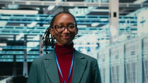 Portrait of smiling data center female engineer Stock Footage 329531598