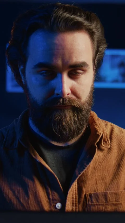 Portrait of smiling developer writing complex binary code scripts on laptop Stock Footage 264508637