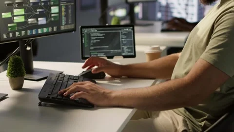 Portrait of smiling machine learning infrastructure engineer developing Stock Footage 318159678