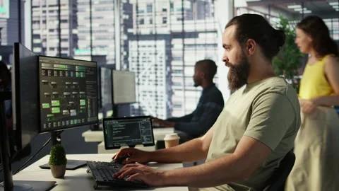 Portrait of smiling machine learning infrastructure engineer developing 스톡 동영상 318160969