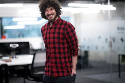 Portrait of smiling male software developer Stockfoto's