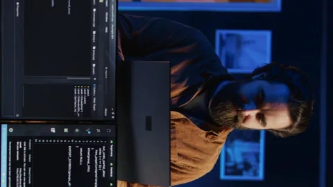 Portrait of smiling man doing IT support job from home, standing in office 動画素材 265108223