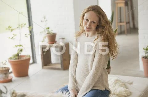 Portrait smiling pregnant woman Stock Photos