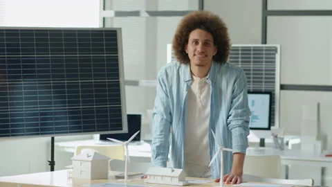 Portrait of Smiling Renewable Energy Developer at Work Stock-Footage 230106468