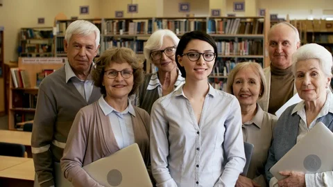 Portrait of Smiling Seniors after Coding Class Stock Footage 99262435