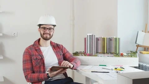 Portrait of smiling young architect in office. Stock Footage 125246714