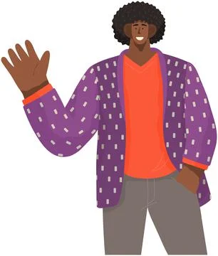 Portrait of smiling young man saying hello and waving with hand. Hi or bye Stock Illustration