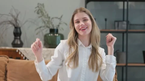 Portrait of Smiling Young Woman Dancing at Home Video stock 299762167