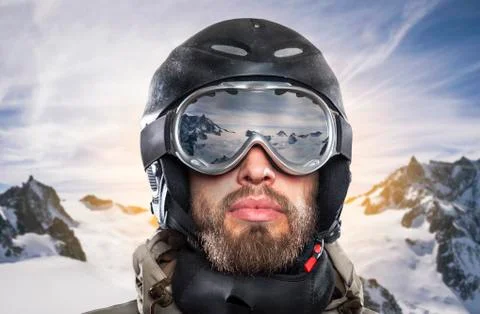 Portrait of a snowboarder in wintry environment Stock Photos