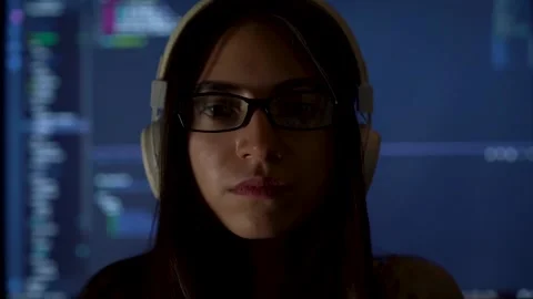 Portrait of software developer freelancer woman female in glasses work with p Stock Footage 149298909