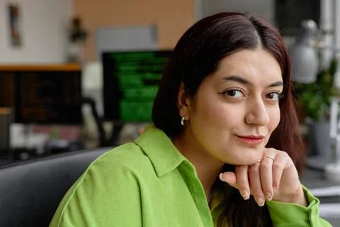 Portrait of Software Developer in Green Shirt 写真素材