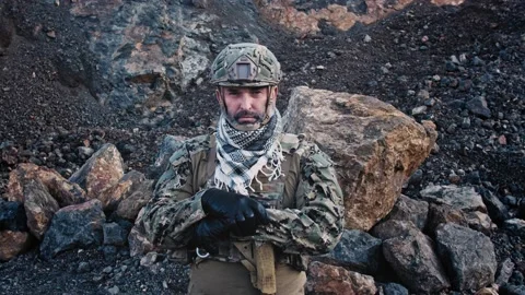 Portrait of Special Forces Operator in full protection gear Stock Footage 144616152