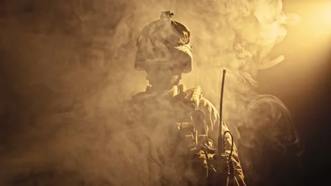 Portrait of Special Forces Operator in full protection gear with assault rifle Stock Footage 156087639