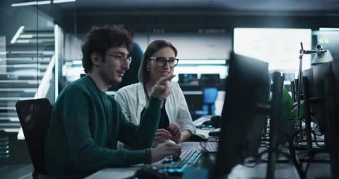 Portrait of Specialists Working on Computer in Laboratory 스톡 동영상 233874966