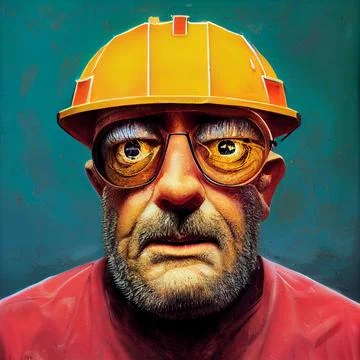 Portrait of a strange builder. An elderly builder. Stock Illustration