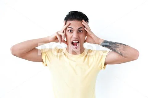 Portrait of stressed man shout and scream Stock Photos