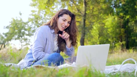 Portrait Student Girl Studying and Working Online Using Laptop and Notebook  Stock Footage 140123341