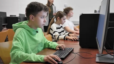 Portrait of students at computers in university computer class Stock Footage 257515743