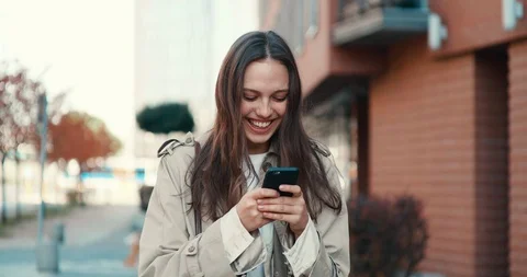 Portrait of Stylish Casually dressed Young Girl Having rest Outdoor, walking Video stock 124271017