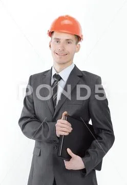 Portrait of a successful civil engineer .isolated on a white Stock Photos
