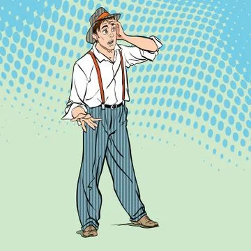 Portrait of surprised guy. Surprised retro fellow. Surprised boy. Pop art retro Stock Illustration