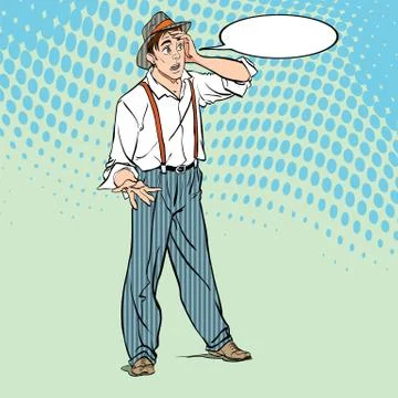 Portrait of surprised guy. Surprised retro fellow. Surprised boy. Pop art retro Stock Illustration