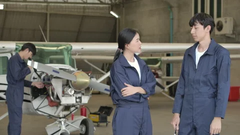 Portrait Team of aircraft engineer looking at camera. Video stock 141988083