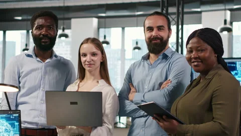 Portrait of teamworking engineers writing code, developing machine learning APIs Stock Footage 313014462