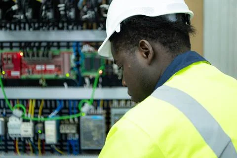 Portrait of a technician working with a digital multimeter to test the ele... 스톡 사진
