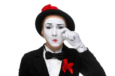 Portrait of thesad and crying mime Stock Photos