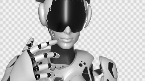 Portrait of a thinking robot, taken in close-up. has an alpha channel Stock Footage 249481958