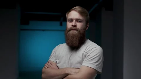Portrait of Thoughtful Bearded Man Looking at Camera with Thinking Calm Face 스톡 동영상 260679498
