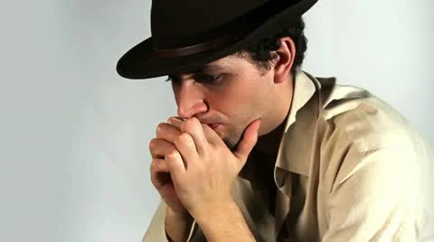 Portrait of thoughtful men in a Hat Stock Footage 11006808