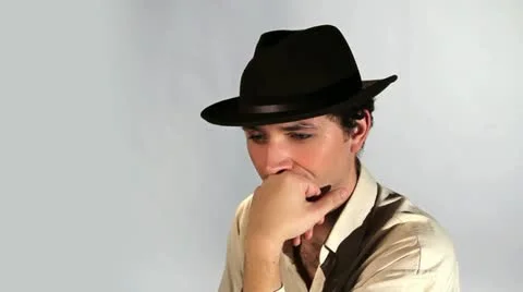 Portrait of thoughtful men in a Hat Stock Footage 11128743