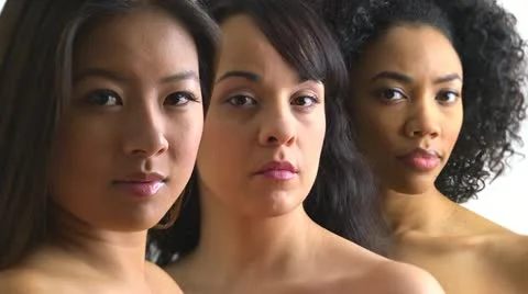 Portrait of three happy women Stock Footage