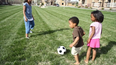 Portrait of three young African American siblings playing Stock Footage
