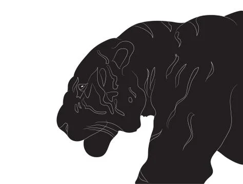 Portrait tiger drawing silhouette, vector Illustrazione stock