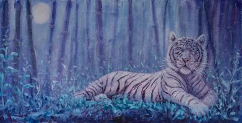 Portrait of a tiger in the forest at night Ilustração Stock