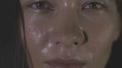 Portrait of tired brunette having rest in short break after workout, slow motion Stock Footage 73108246